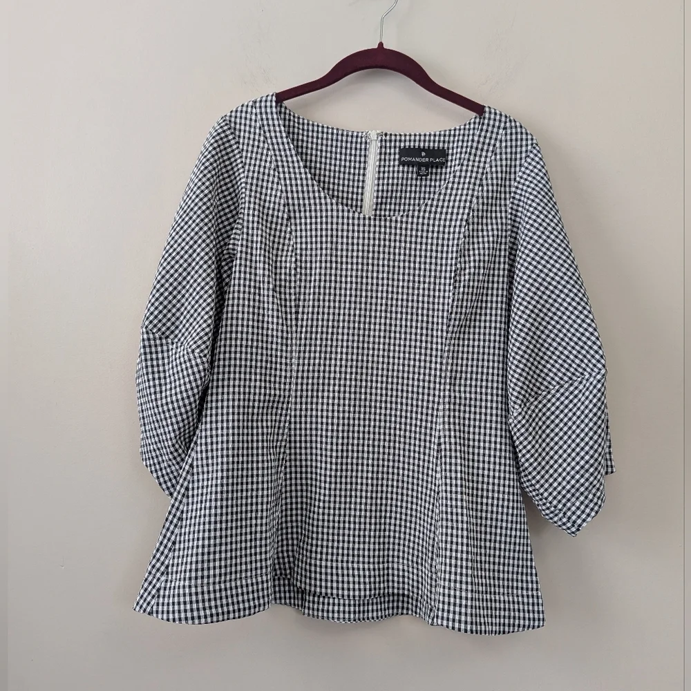 Tuckernuck Pomander Place Black‎ Gingham Malarie Top Puff Sleeve XS